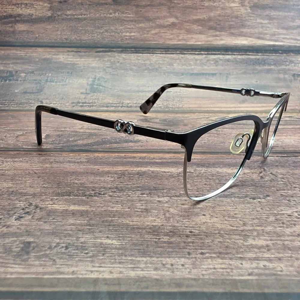 Cole Haan Womens Black Silver Cat Eye Eyeglasses Frames Mixed Metal 3881